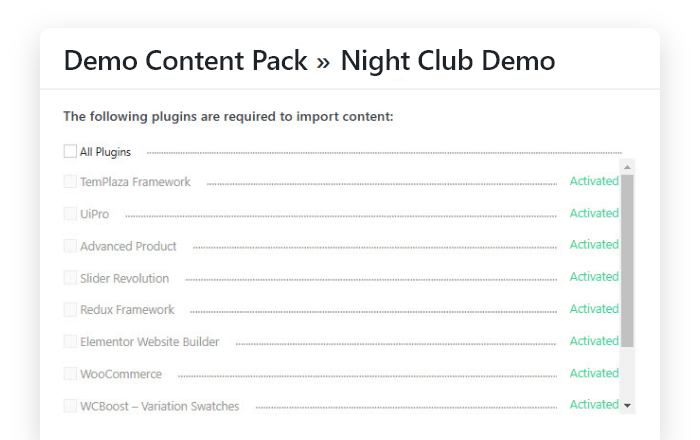 Install any starter website with <em>one-click</em> importer